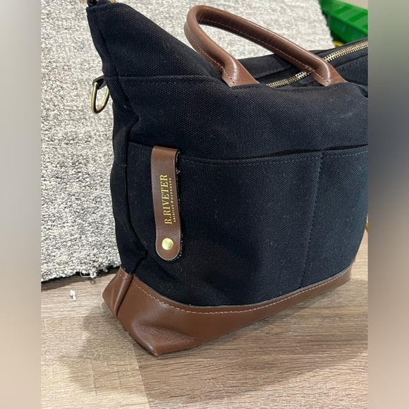R. Riveter Otto Signature Black Canvas Brown Leather Iconic Bag Crossbody Strap - Picture 5 of 14